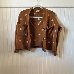 Madewell Brown Cardigan with White Floral Pattern